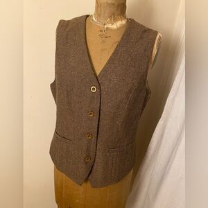 Academia Preppy Brown Herringbone Tailored Women's Vest